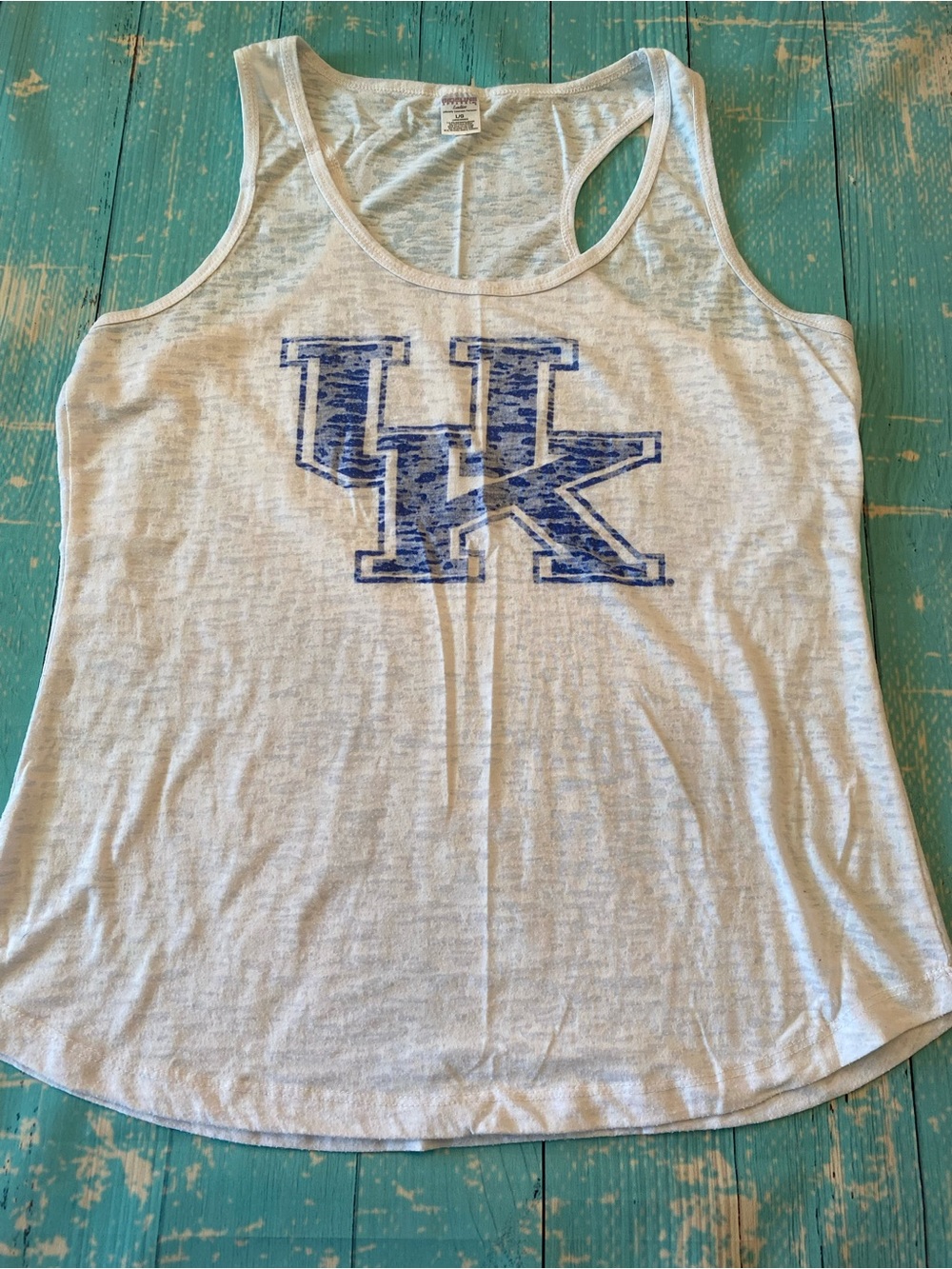 University of Kentucky White Racerback Tank with Blue UK Logo